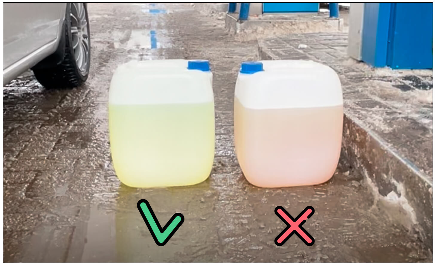 Сравнение канистр с дизельным топливом. Слева Евро-5, справа некачественное дизельное топливо рис 2 сравнение канистр с дизельным топливом.jpg